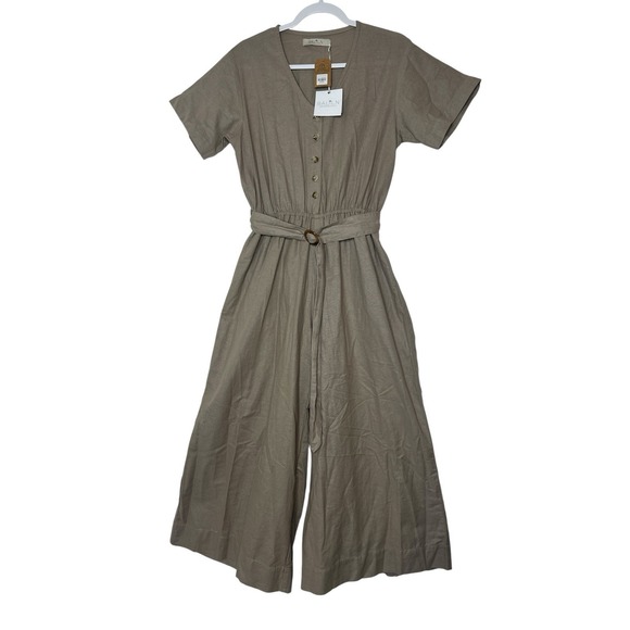 New BALILN Bali Lane Wide Leg Jumpsuit Women's Médium 100% Linen Short Sleeve - Picture 2 of 14